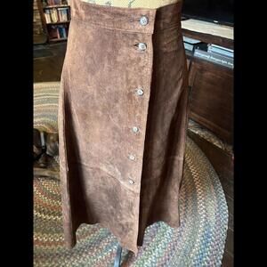 Brown Vintage Leather/Suede Button Up Maxi Skirt Lizwear‎ Size 4